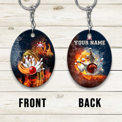 Red Bowl And Pins In Water And Fire Personalized Name 3D Keychain ORN0188