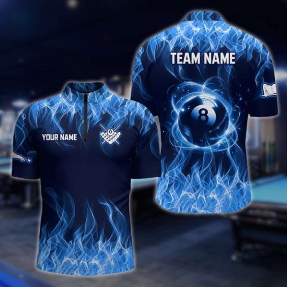 Custom Blue Flame 8 Ball Jersey For Mens, Custom Flame Billiard Team Shirts BLD0013