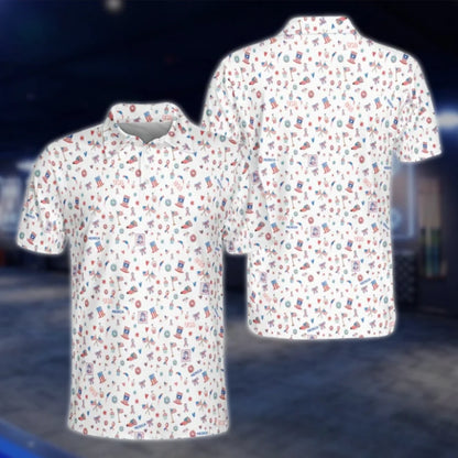 USA Flag 4th Of July Pattern Golf Polo Shirts For Men, Patriotic Independence Day Golf Shirts GOF0259