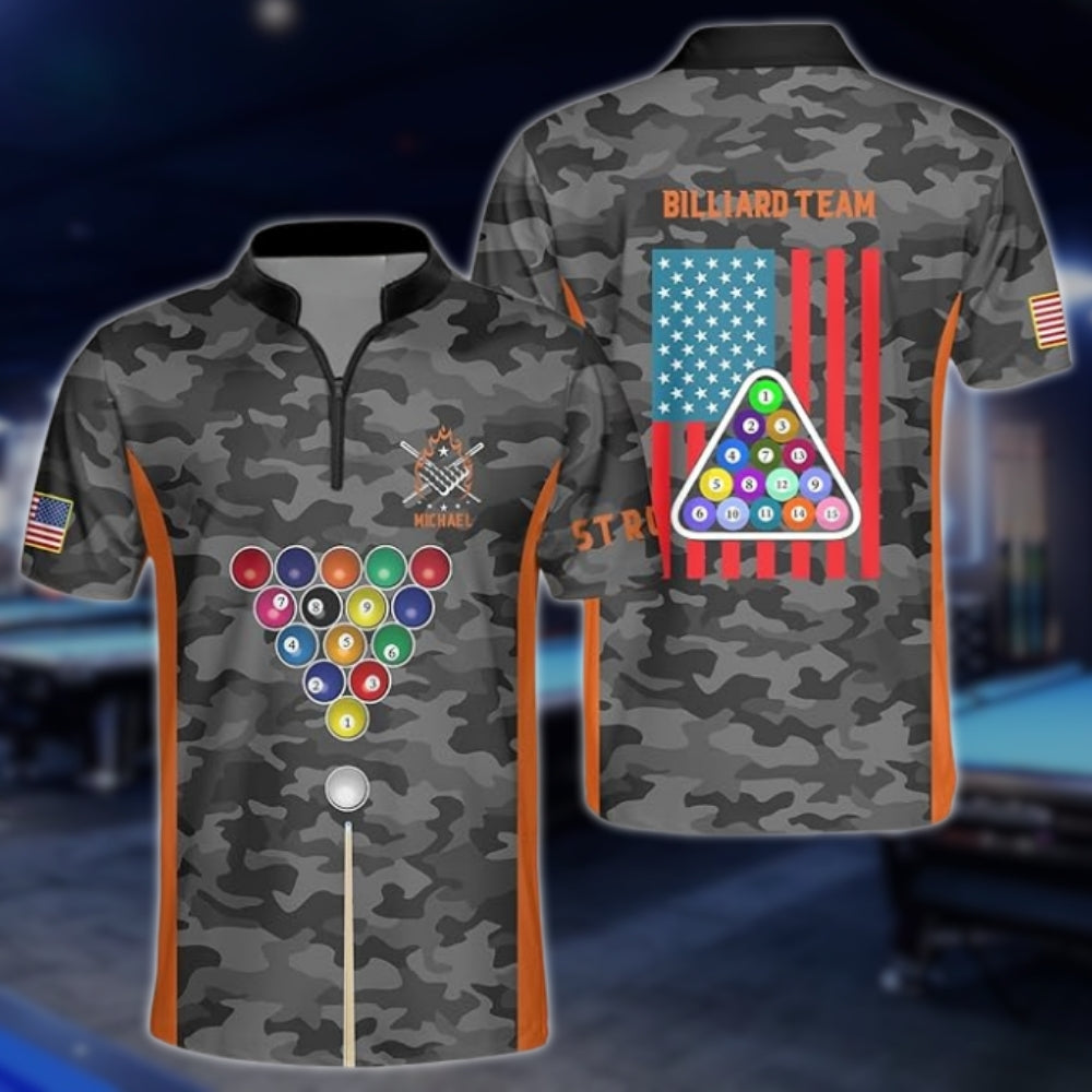 Custom Camo Billiard Jersey For Mens, Custom Camo American Flag Billiard Team Shirts BLD0153