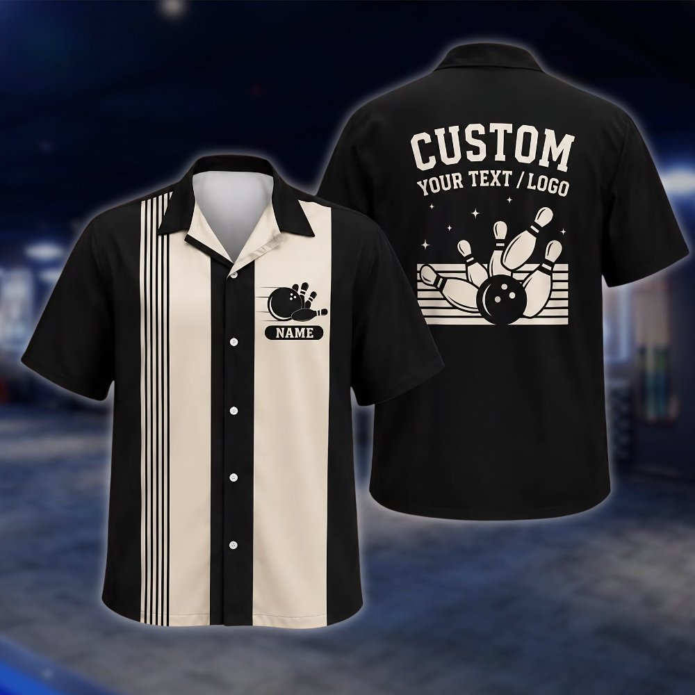 Personalized Logo Text Vintage Bowling Hawaiian Shirt For Men Women, Custom Vintage Bowling Shirt With Logo BE0244 BOW0068