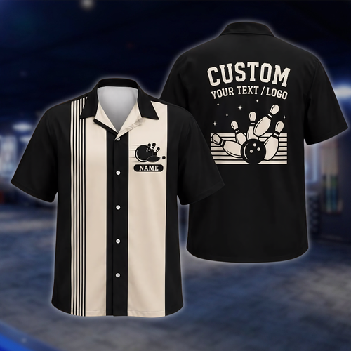 Personalized Logo Text Vintage Bowling Hawaiian Shirt For Men Women, Custom Vintage Bowling Shirt With Logo BE0244 BOW0068