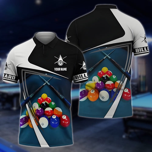 Custom Blue And White Billiard Shirt For Men, Custom Pool Billiard Shirts BLD0206