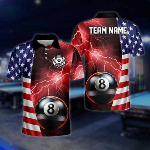 Custom USA Flag 8 Ball Polo Shirt Mens, Custom Patriotic Billiard Shirts For Team BLD0085
