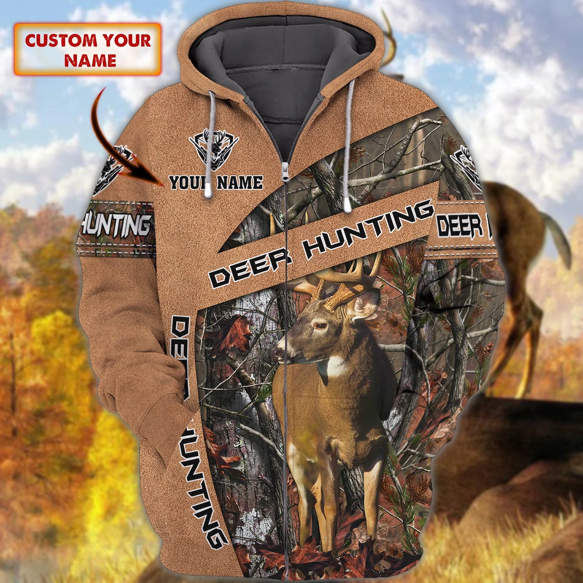 Deer Hunting 01- Personalized Name 3D Zipper hoodie - Pth98 HNT0031