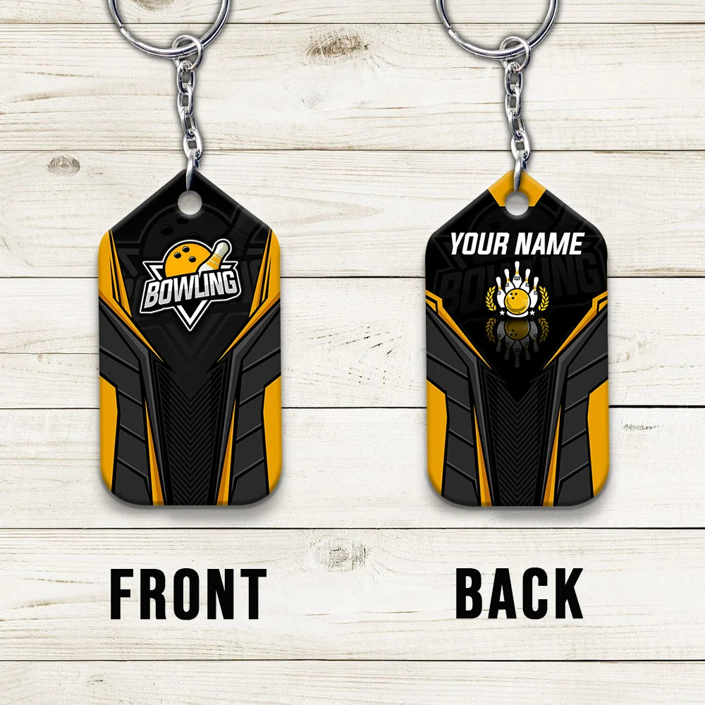 Bowling Pin And Bowl Ball Yellow Personalized Name 3D Keychain Gift For Bowler ORN0207