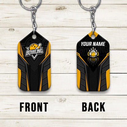 Bowling Pin And Bowl Ball Yellow Personalized Name 3D Keychain Gift For Bowler ORN0207