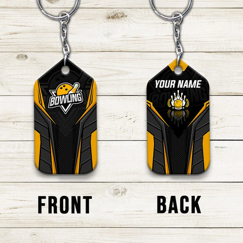 Bowling Pin And Bowl Ball Yellow Personalized Name 3D Keychain Gift For Bowler ORN0207
