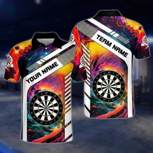 Custom Colorful Wave Dart Men's Polo Shirt, Custom Team Dart Shirts DAT0467