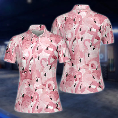 Pink Flamingo Golf Polo Shirts For Women, Ladies Flamingo Golf Shirts GOF0279