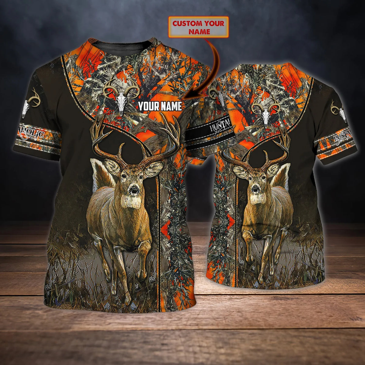 Huntaholic - Deer Hunting - Personalized Name 3D Tshirt 9 HNT0188