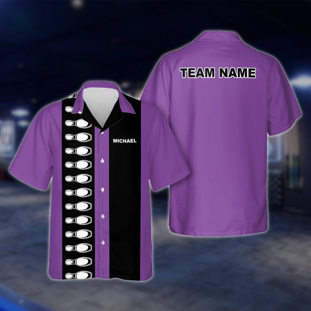 Purple And Black Custom Vintage Bowling Hawaiian Shirt, Custom Team Vintage Bowling Shirts BZ0116 BOW0300