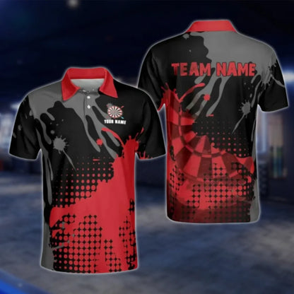 Custom Team Black Red Spash Dart Polo Shirt For Men, Custom Darts Team Shirts DAT0373