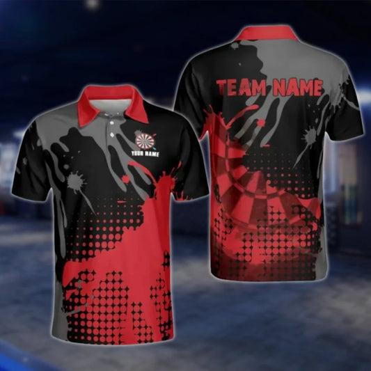 Custom Team Black Red Spash Dart Polo Shirt For Men, Custom Darts Team Shirts DAT0373