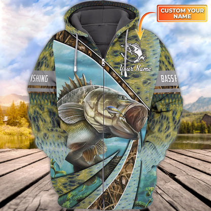 Bass Fishing - Personalized Name 3D Zipper Hoodie - 1252 FISH0060