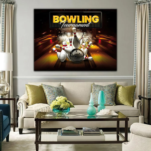 Bowling Pin And Ball Graphic Printed Canvas Bowl Game Living Room Decor Gift For Bowlers ORN0139