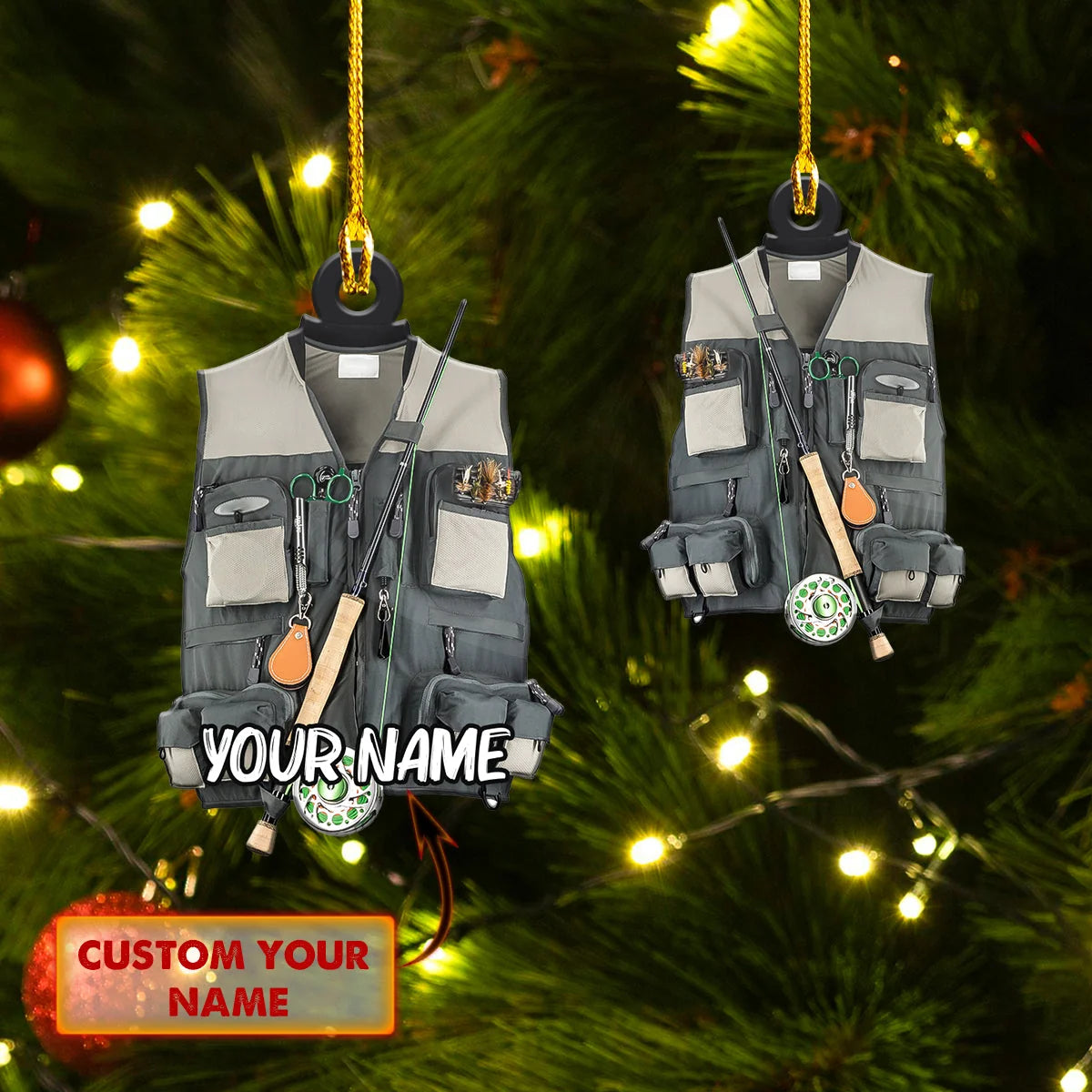 Custom Shaped Ornament -  Fishing Vest - 775 ORN0053