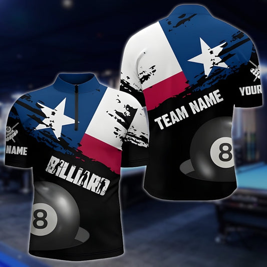 Custom Texas Flag 8 Ball Billiard Jersey For Mens, Custom Texas Billiard Team Shirts BLD0199