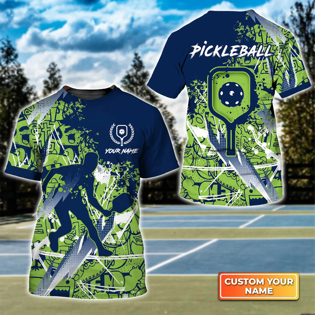 Pickleball - Scritch Man Green Blue Personalized Name 3D Tshirt QB95 Gift For Pickleball Player PKL0145