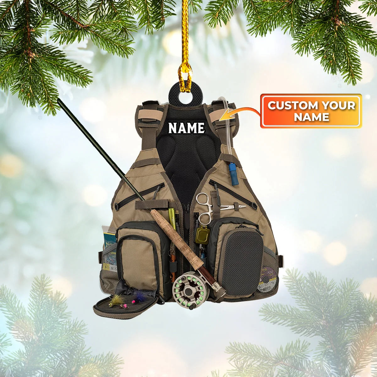 Fishing - Custom Shaped Ornament - Fishing Vest Orange Ornament 05 ORN0051