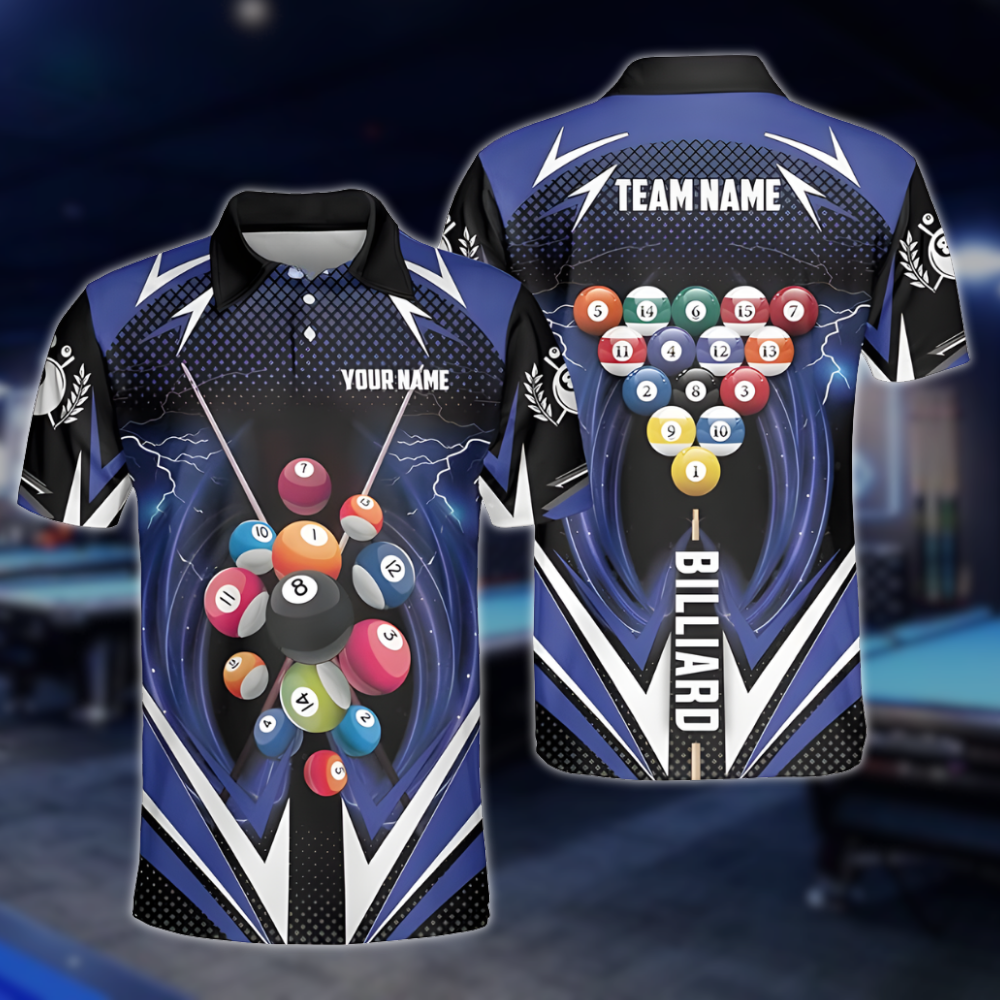 Custom Black Blue Billiard Team Shirt For Men, Custom Pool Billiard Shirts BLD0277