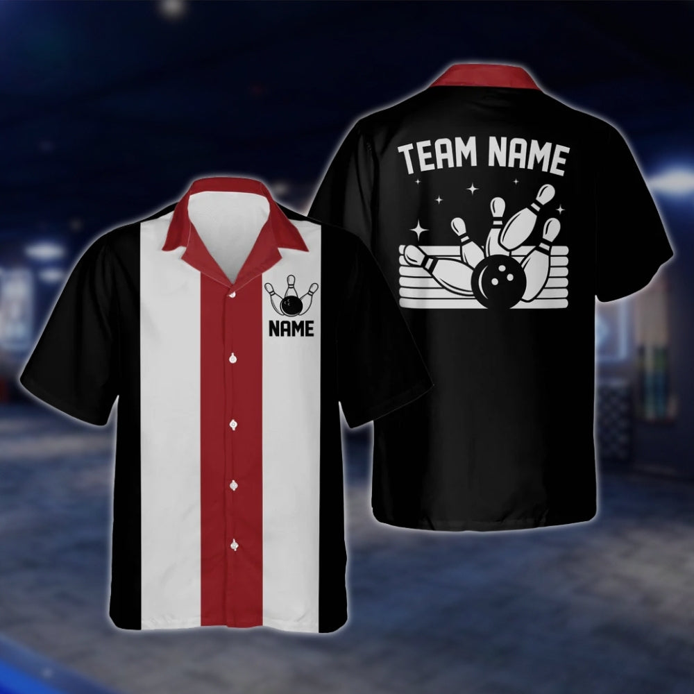 Custom Vintage Hawaiian Bowling Shirts, Black Red White Custom Team Vintage Bowling Shirts BE0025 BOW0369