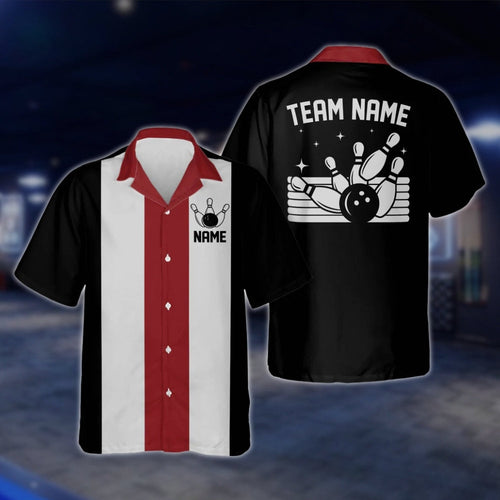 Custom Vintage Hawaiian Bowling Shirts, Black Red White Custom Team Vintage Bowling Shirts BE0025 BOW0369