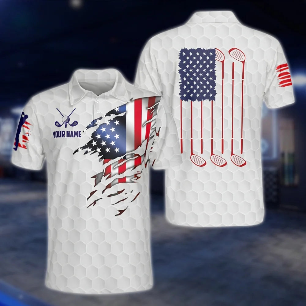 Customized American Flag Golf Polo Shirts For Men, Custom Patriotic Golf Shirts GOF0195