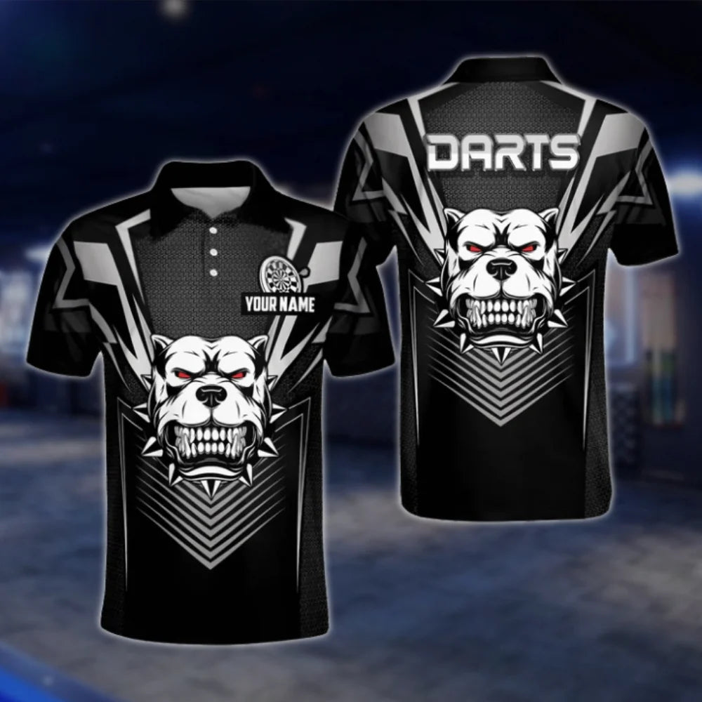 Custom Bulldog Black Mens Dart Polo Shirt, Custom Dog Team Dart Shirts DAT0272