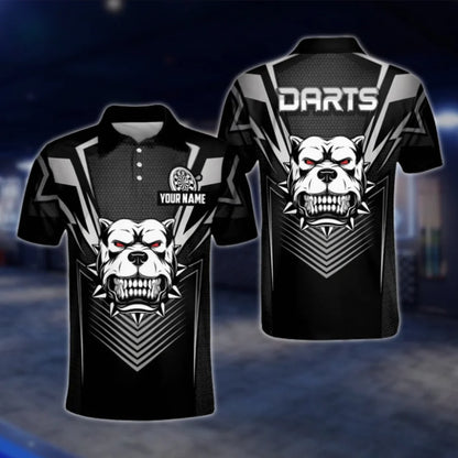 Custom Bulldog Black Mens Dart Polo Shirt, Custom Dog Team Dart Shirts DAT0272