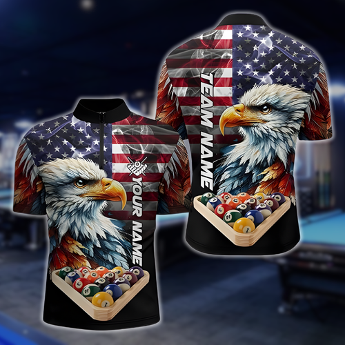 Custom American Flag Eagle Billiard Jersey For Men, Custom Eagle Patriotic Pool Billiard Team Shirts BLD0012