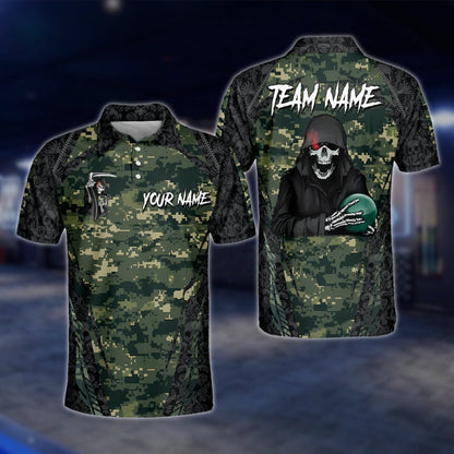 Custom Skeleton Camo Bowling Mens Polo Shirt, Custom Skull Bowling Shirts For Team BO0334 BOW0192