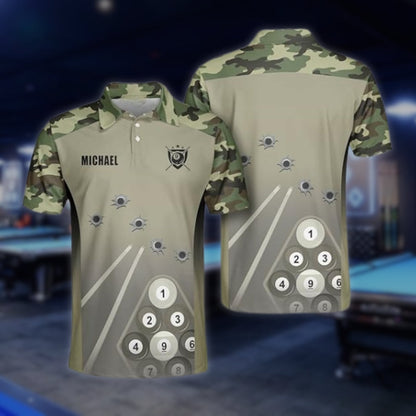 Custom Camo 9 Ball Billiard Polo Shirts For Mens, Custom Camouflage Billiard Shirts BLD0091