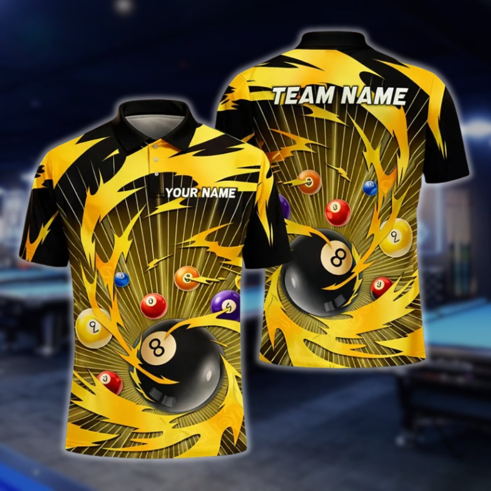 Custom Thunder Lightning Black Yellow Billiard Polo Shirt For Men, Custom Team Billiard Shirts BLD0046