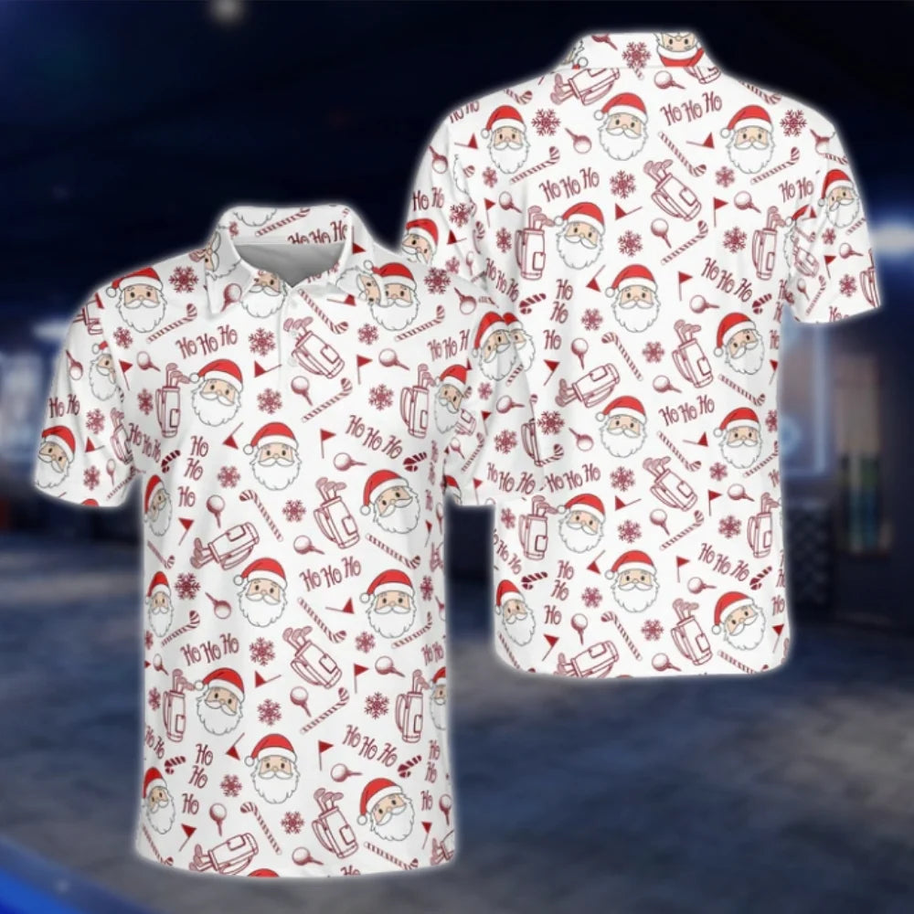 Funny Santa Men's White Red Golf Polo Shirt, Christmas Golf Shirt Men GOF0154