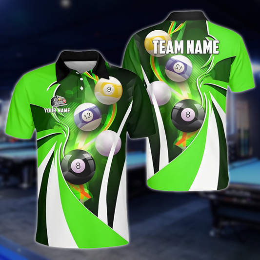 Custom Team Green Billiard Polo Shirt Mens, Custom Pool Billiard Shirts BLD0254