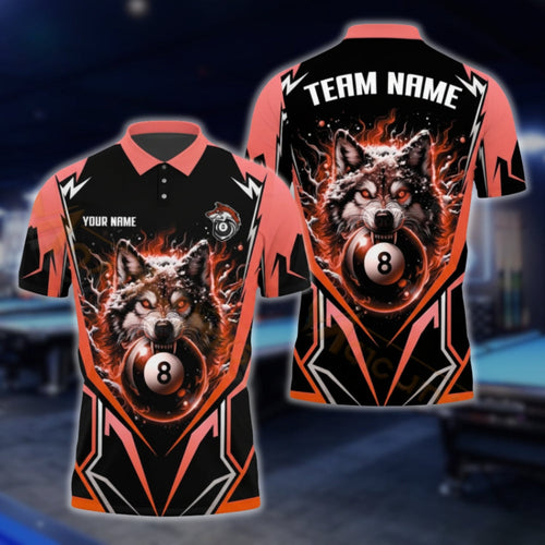 Custom Wolf 8 Ball Black And Red Billiard Polo Shirt Mens, Custom Wolf Billiard Team Shirts BLD0057