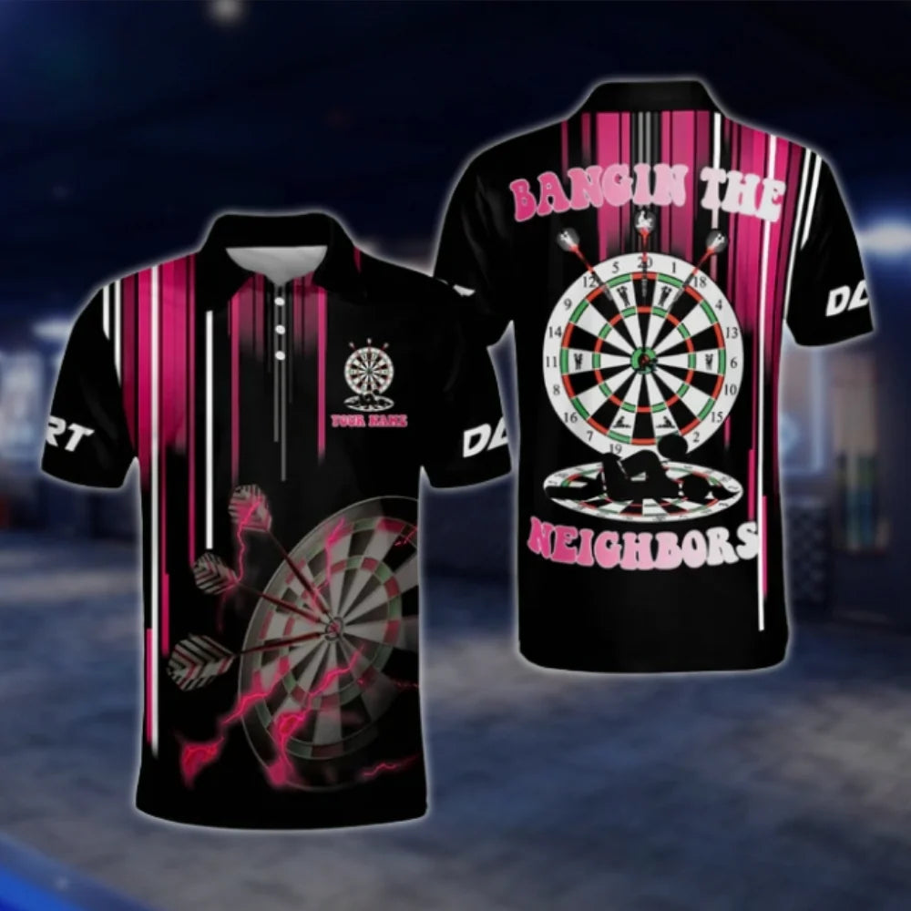 Bangin The Neighbors Custom Pink Black Dart Mens Polo Shirt, Custom Hillarious Dart Shirts DAT0257