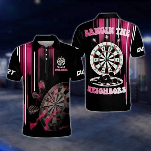 Bangin The Neighbors Custom Pink Black Dart Mens Polo Shirt, Custom Hillarious Dart Shirts DAT0257