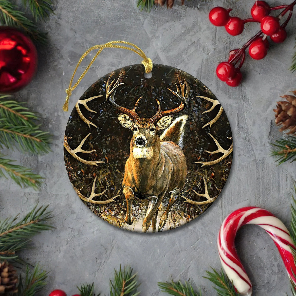 Deer Hunting Circle Ceramic Ornament Christmas Gift ORN0039