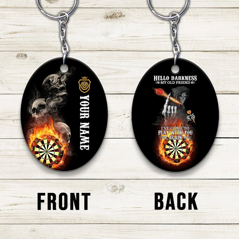 Hello Darkness My Old Friend I've Come To Play With You Again Personalized Name 3D Keychain For Dart Team Player ORN0201