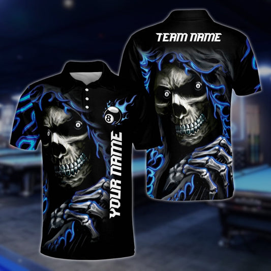 Custom Skull 8 Ball Billiard Polo Shirt Mens, Custom Skull Pool Billiard Team Shirts BLD0282