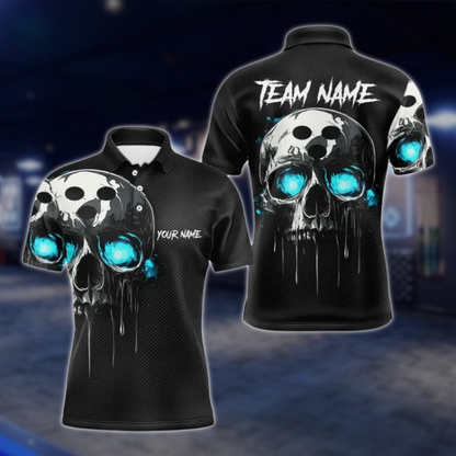 Personalized Skull Bowling Polo Shirt For Men, Custom Skull Bowling Shirts For Team BZ0767 BOW0141