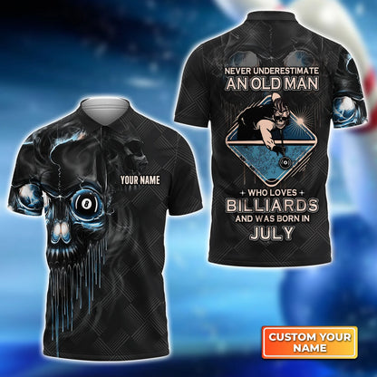 Pool 8 Ball Never Underestimate An Old Man Who Loves Billiards And Was Born In July Personalized Name 3D Polo Shirt Gift For Billiard Players QB95 ORN0273