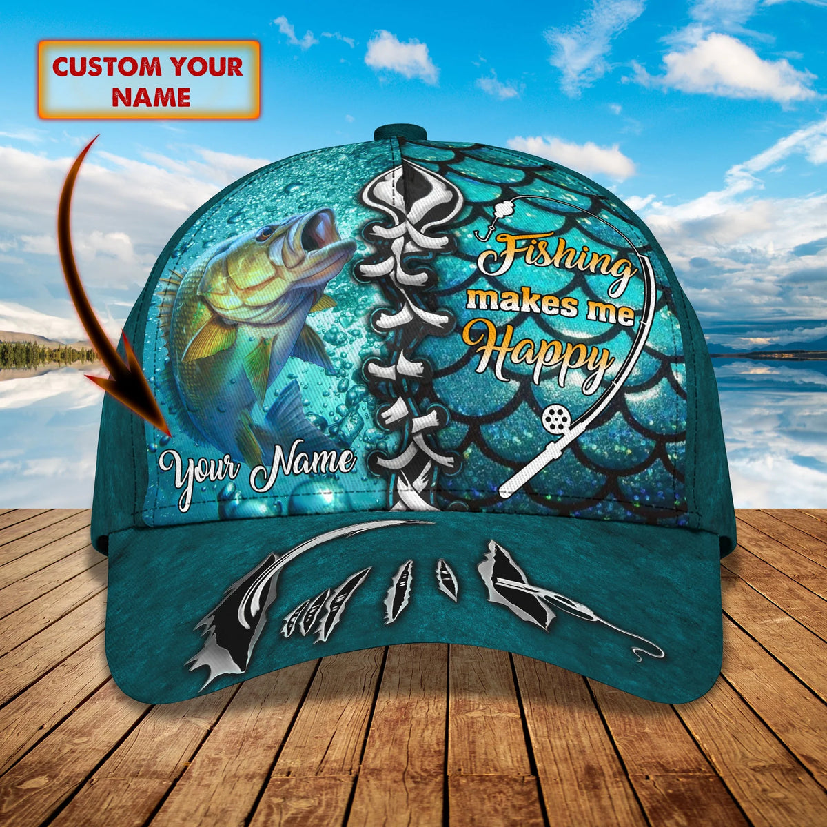 Bass Fishing - Personalized Name Cap Tad 02 FISH0042
