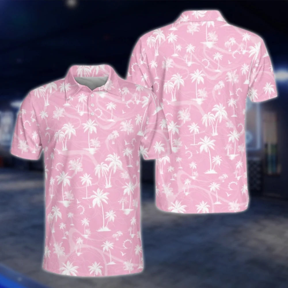 Pink Tropical Mens Golf Polo Shirt, Tropical Golf Shirt Men GOF0150