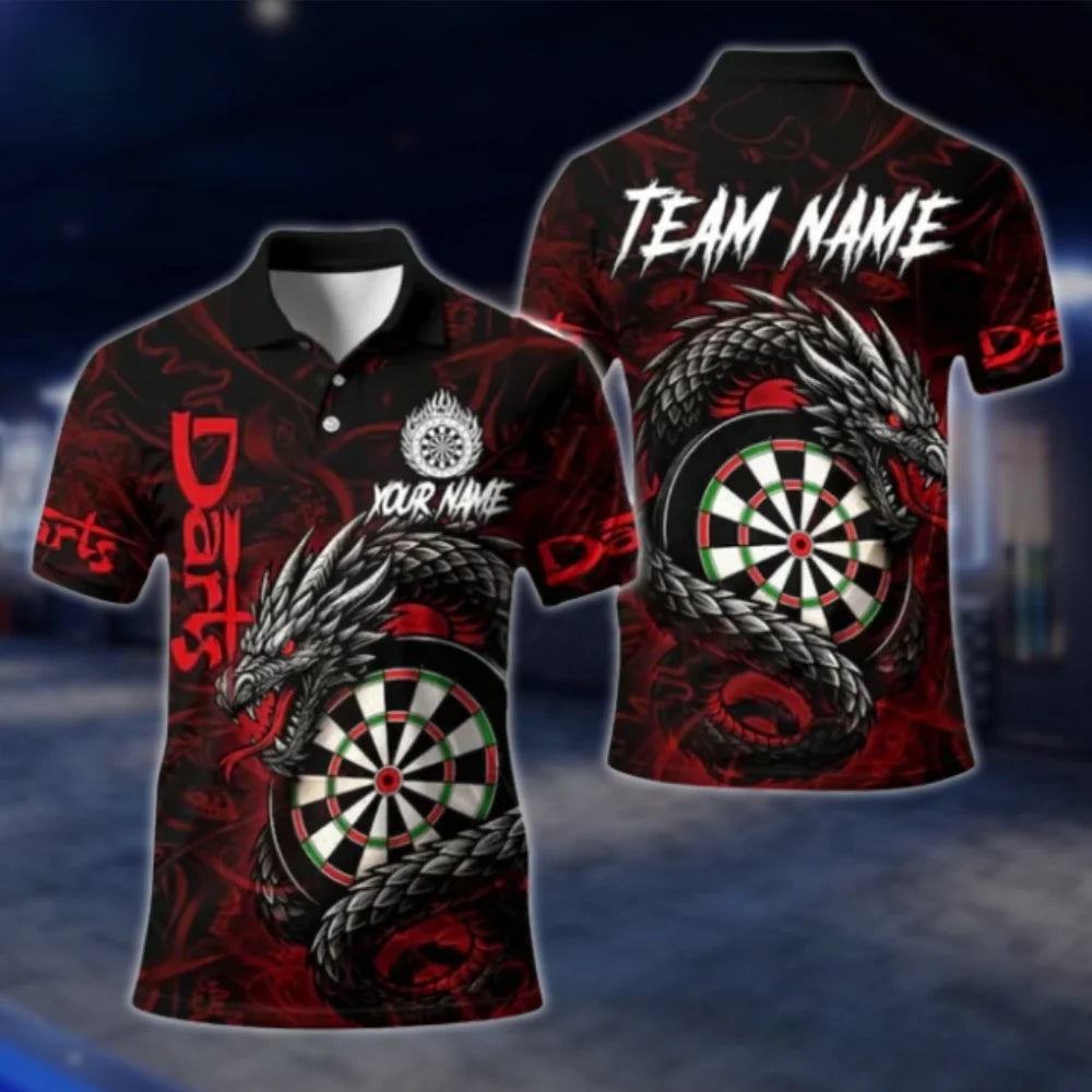 Custom Dragon Red Dart Polo Shirt Mens, Custom Team Dragon Darts Shirt DAT0414
