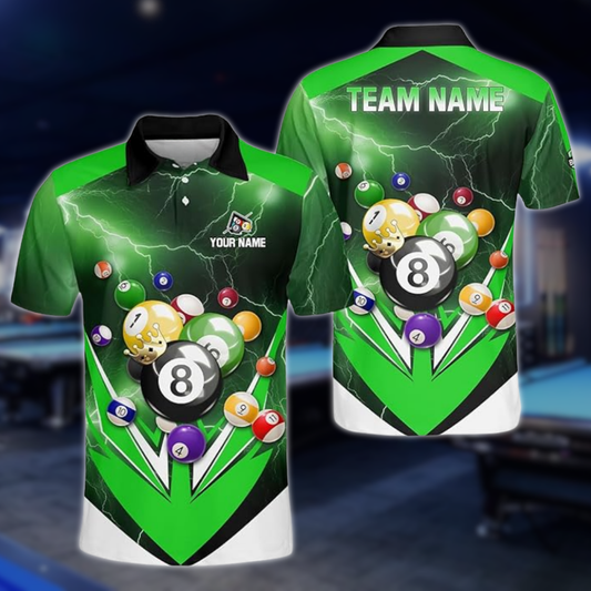 Custom Green Thunder Billiard Men Polo Shirt, Custom Pool Billiard Team Shirts BLD0223