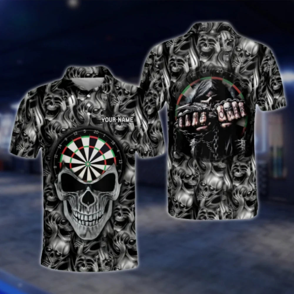 Custom Skeleton Gothic Dart Mens Polo Shirt, Custom Skull Black Dart Team Shirts DAT0259