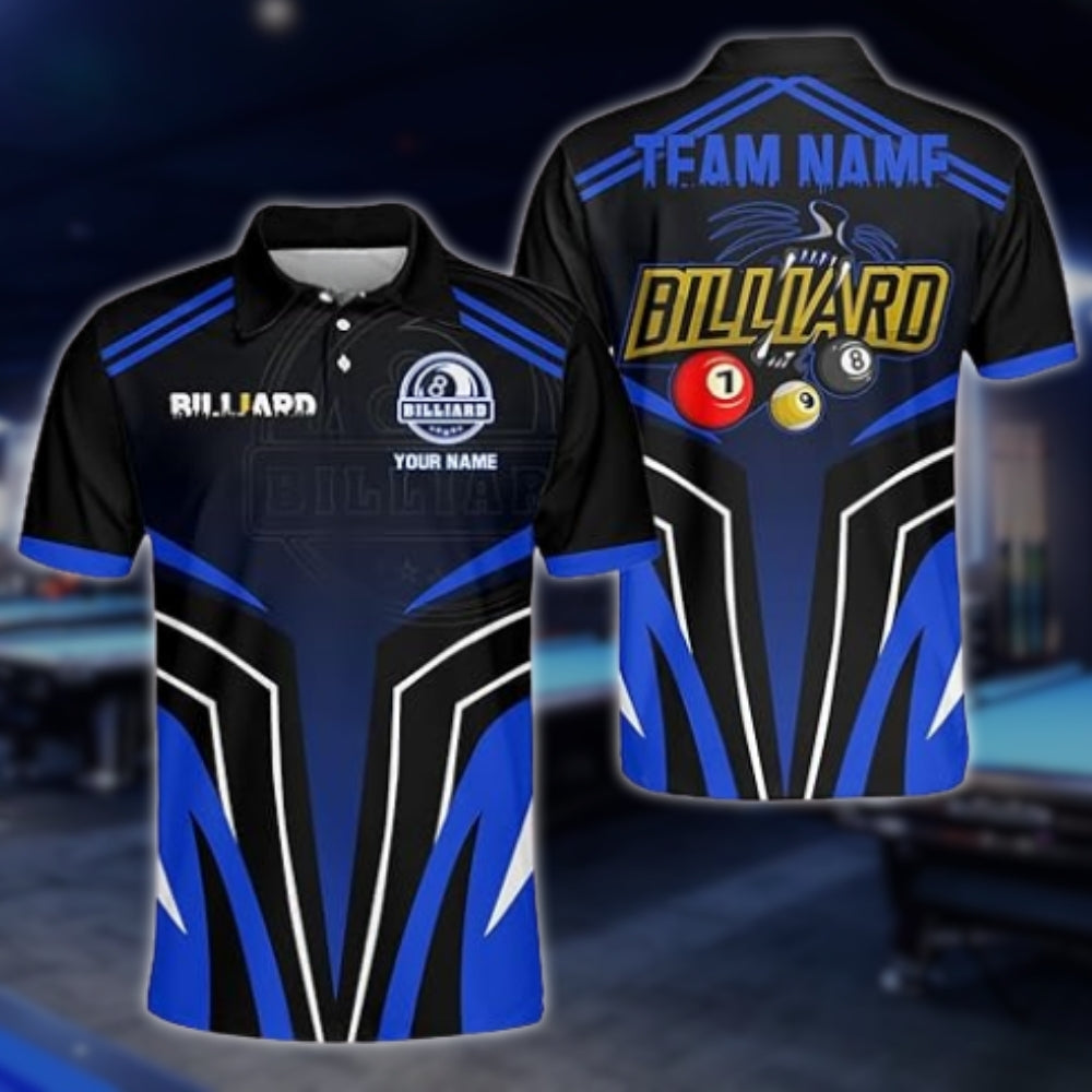 Custom Blue Billiard Men's Polo Team Shirts, Custom Billiard Shirts BLD0159